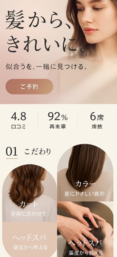 美容室・ヘアサロンのホームページ案(スマホ表示)