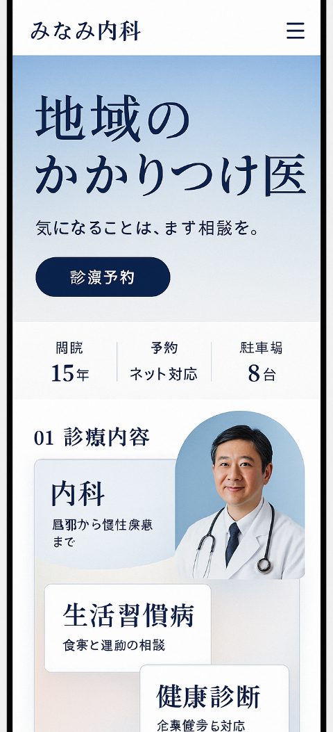 クリニックのホームページ案(スマホ表示)