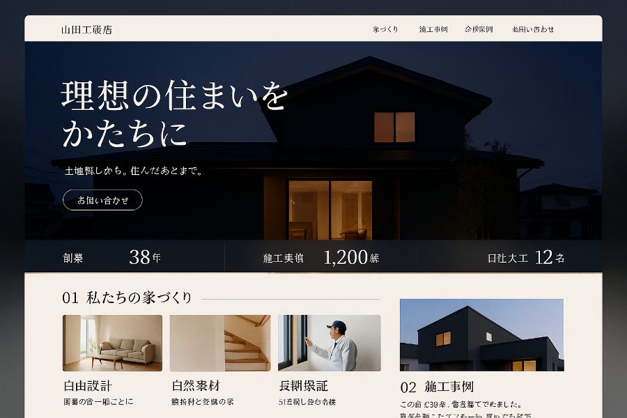 工務店・住宅のホームページ案(PC表示)