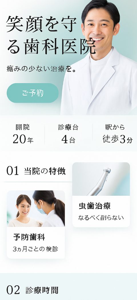 歯科医院のホームページ案(スマホ表示)