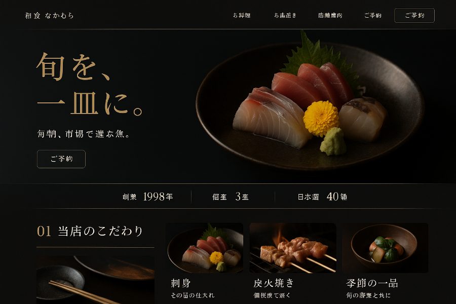 飲食店のホームページ案(PC表示)